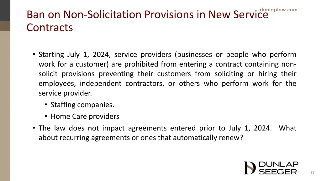 ban on non solicitation provisions in new service