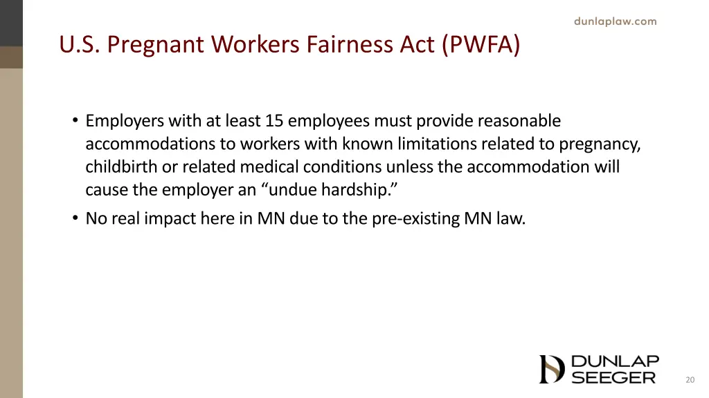 u s pregnant workers fairness act pwfa