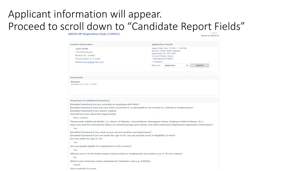 applicant information will appear proceed