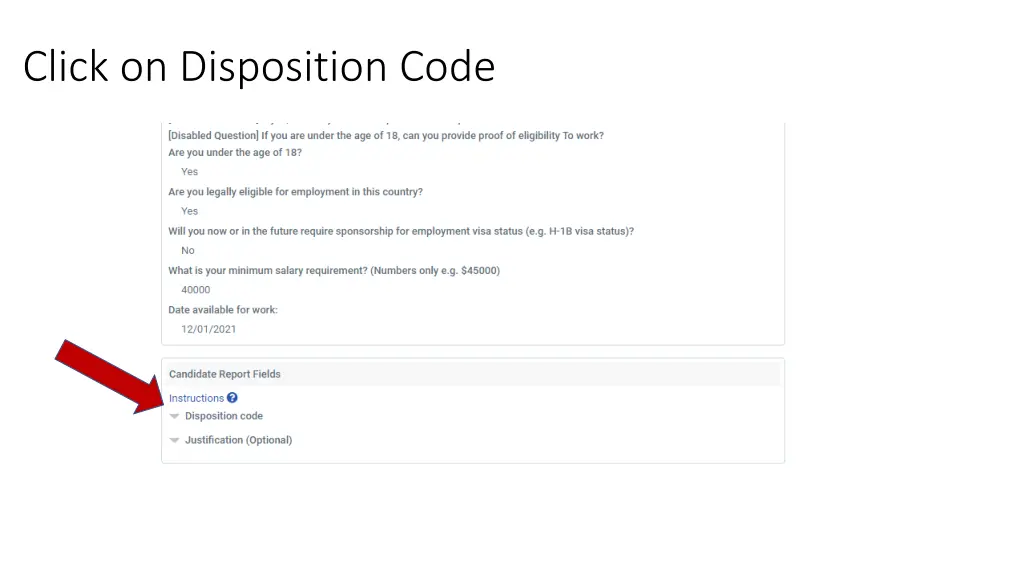 click on disposition code