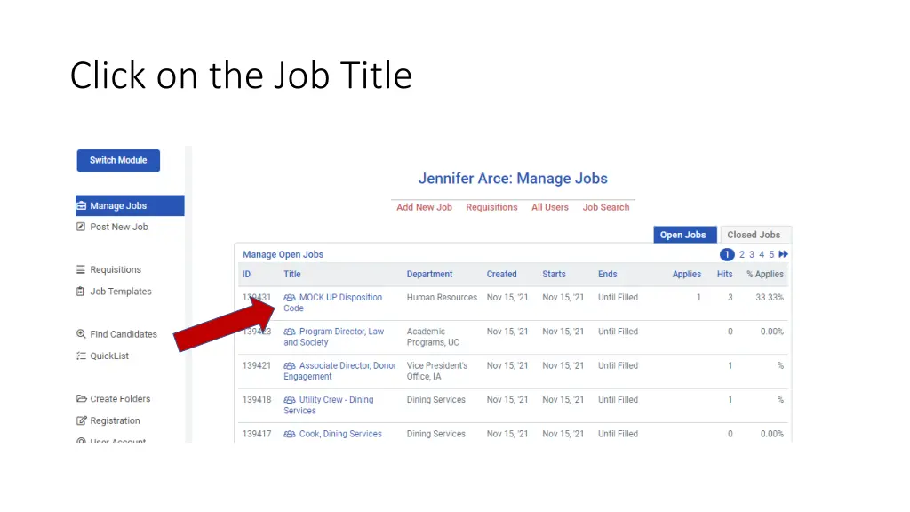 click on the job title