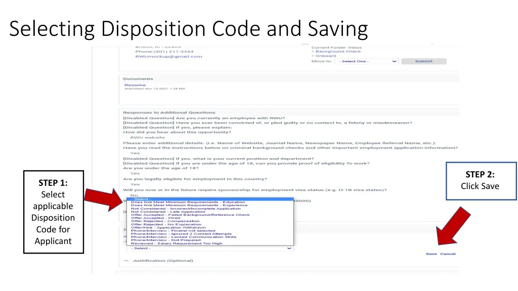 selecting disposition code and saving