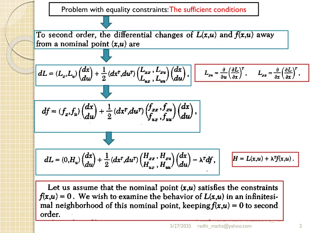 problem with equality constraints the sufficient