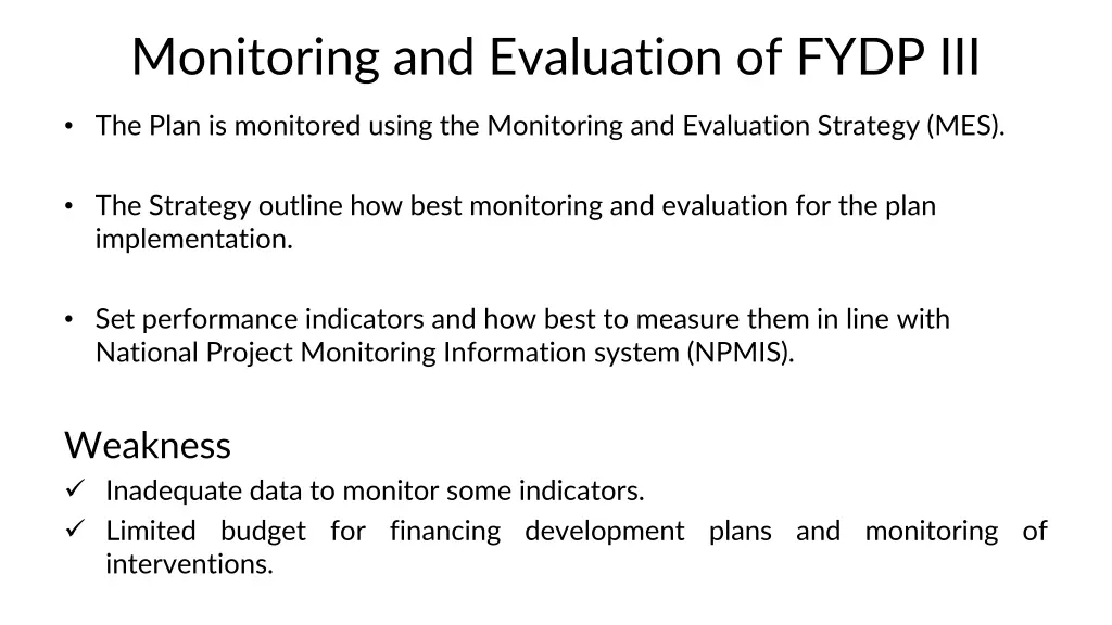 monitoring and evaluation of fydp iii