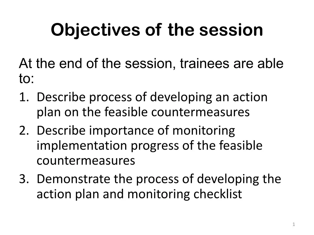 objectives of the session