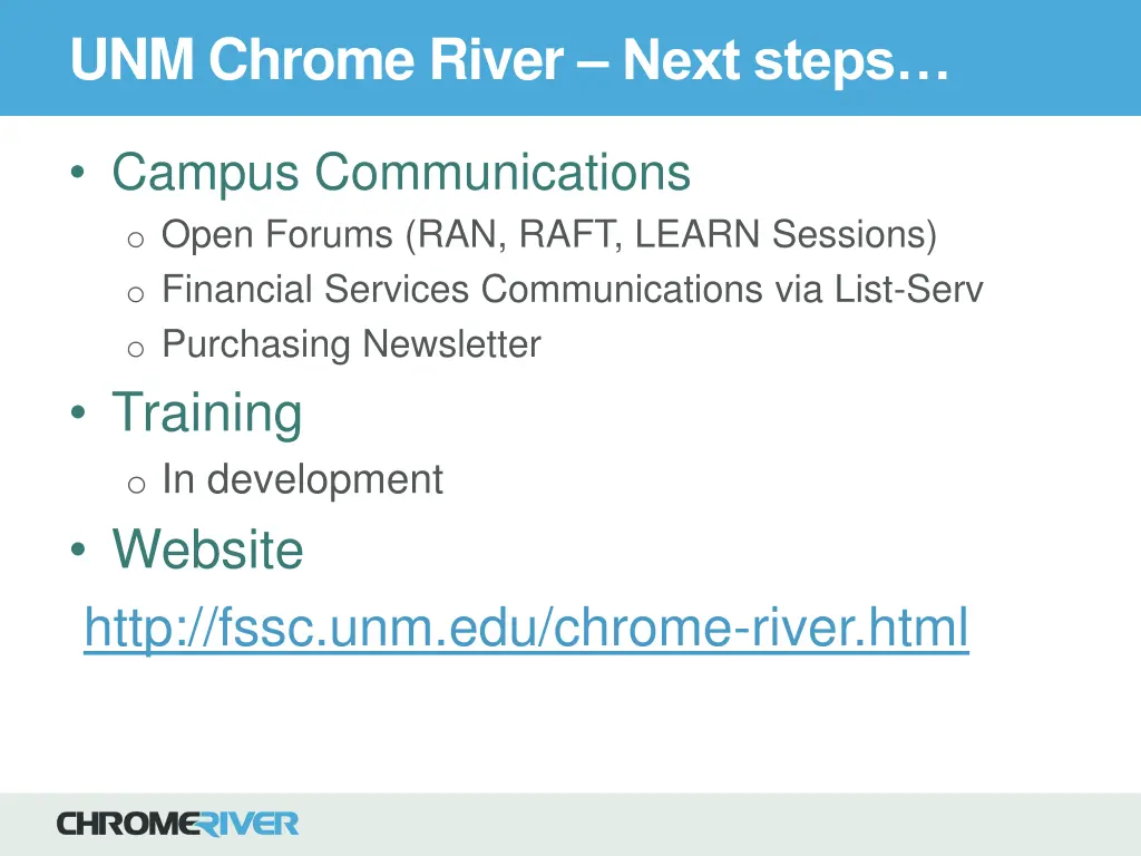 unm chrome river next steps