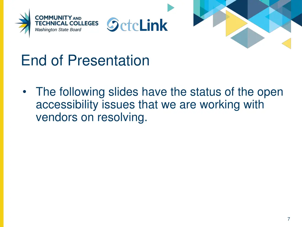 end of presentation