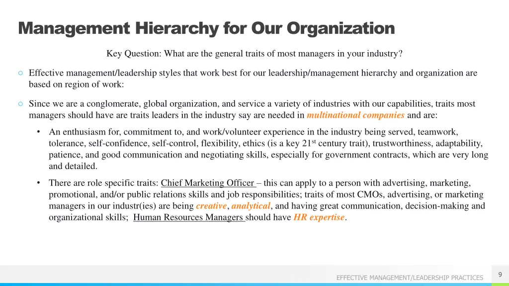 management hierarchy for our organization 1