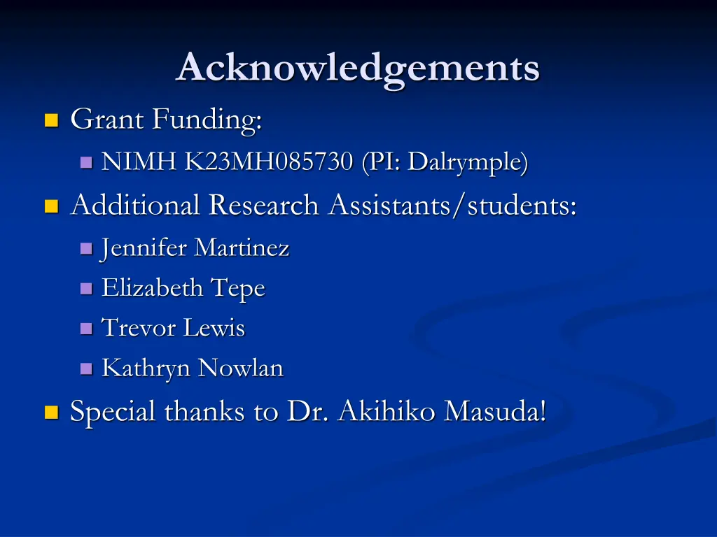 acknowledgements grant funding nimh k23mh085730
