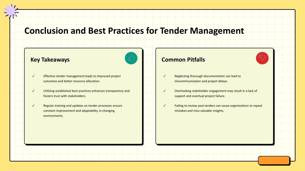 conclusion and best practices for tender