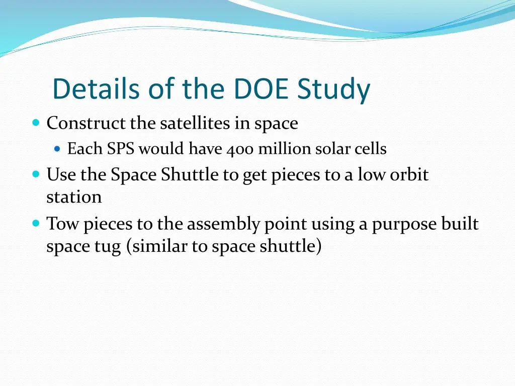 details of the doe study construct the satellites
