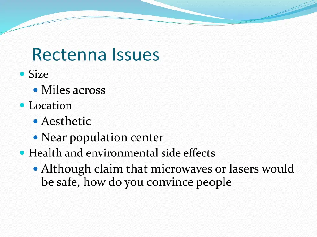 rectenna issues size miles across location