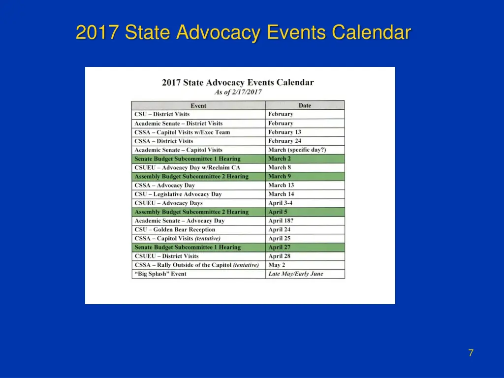 2017 state advocacy events calendar