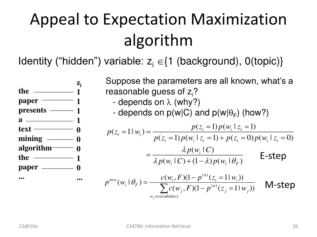 appeal to expectation maximization algorithm