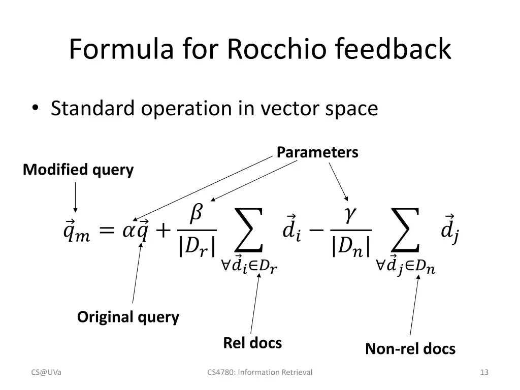 formula for rocchio feedback