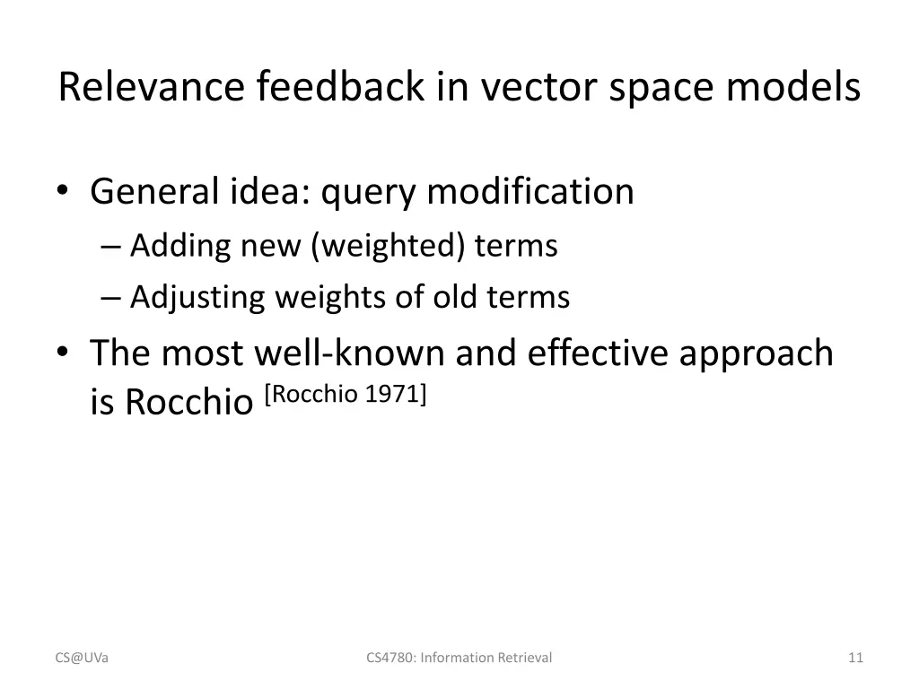 relevance feedback in vector space models