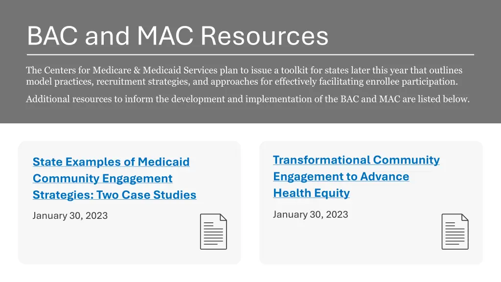 bac and mac resources