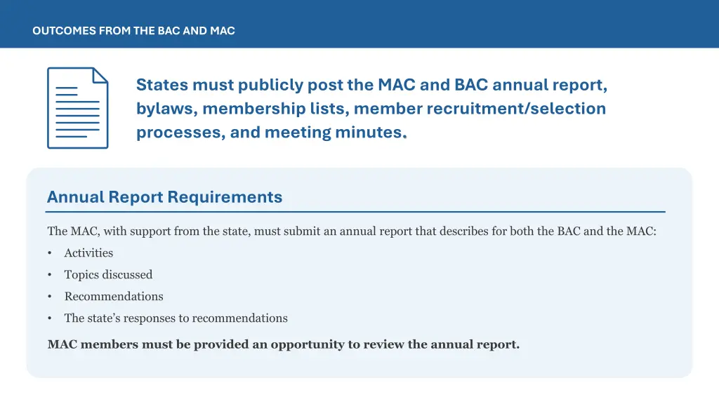 outcomes from the bac and mac