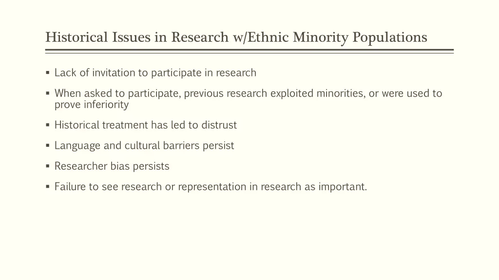 historical issues in research w ethnic minority