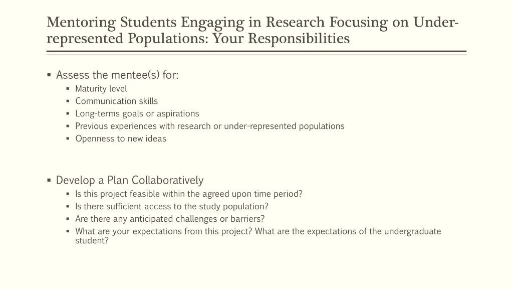 mentoring students engaging in research focusing