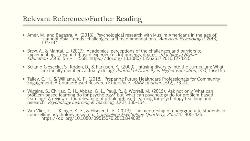 relevant references further reading