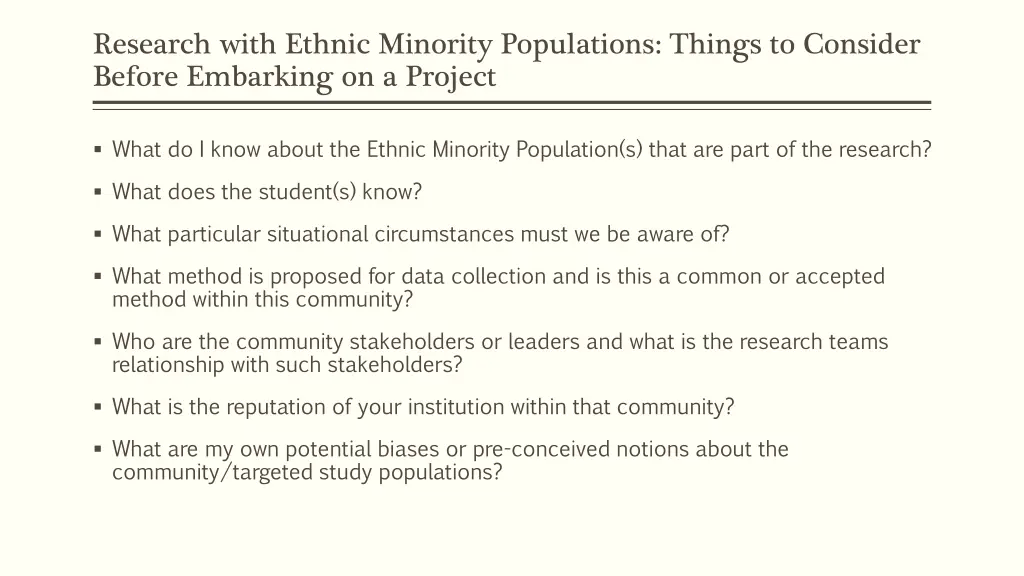 research with ethnic minority populations things