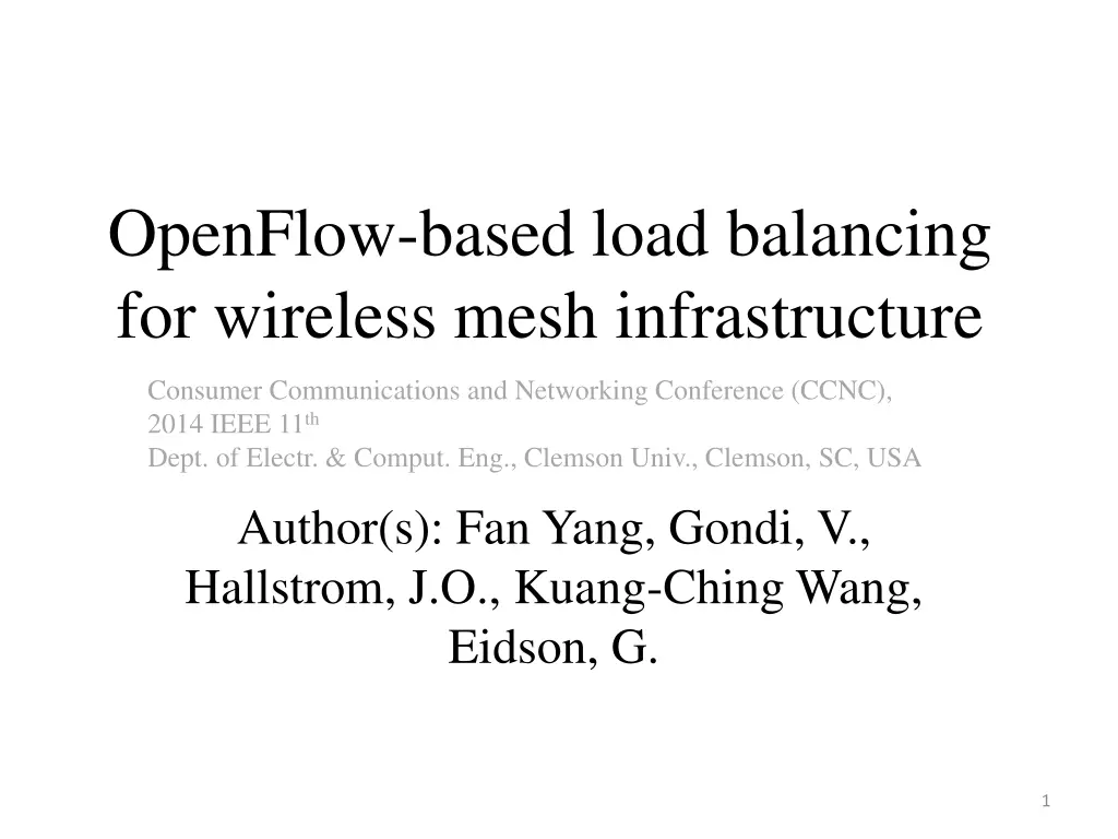 openflow based load balancing for wireless mesh