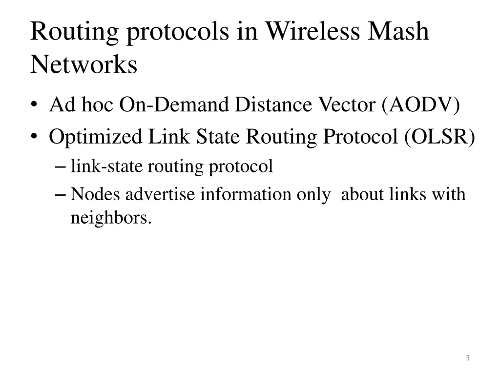 routing protocols in wireless mash networks