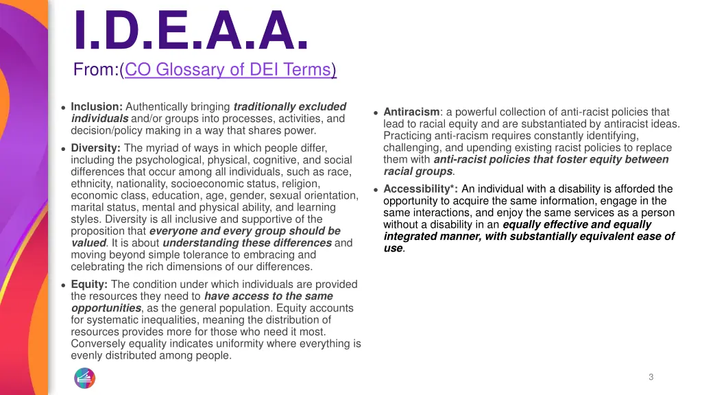 i d e a a from co glossary of dei terms