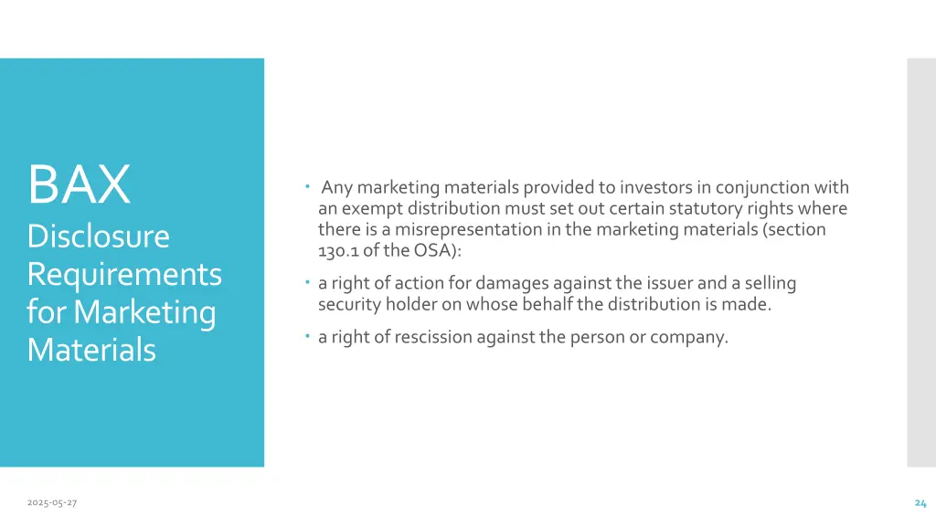 bax disclosure requirements for marketing