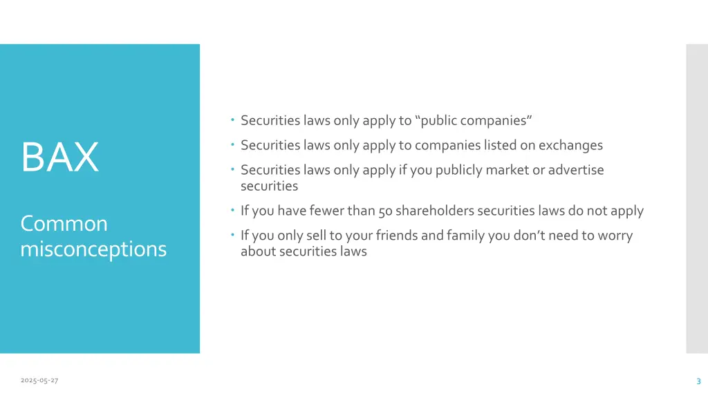 securities laws only apply to public companies