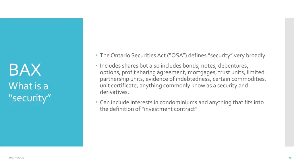 the ontario securities act osa defines security