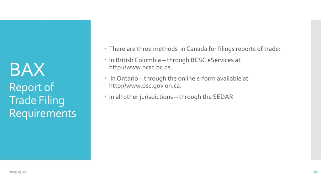 there are three methods in canada for filings