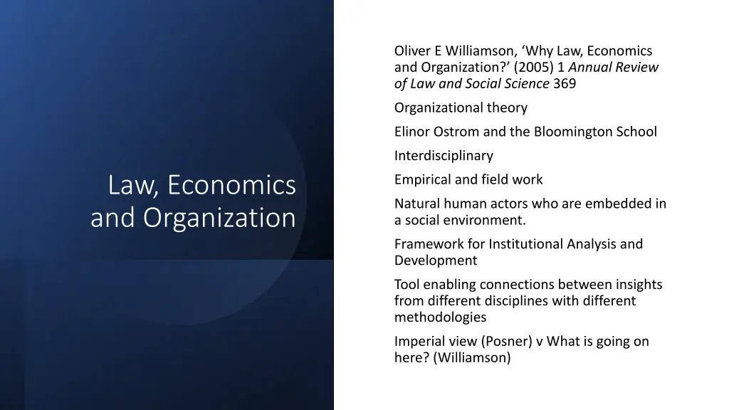 oliver e williamson why law economics