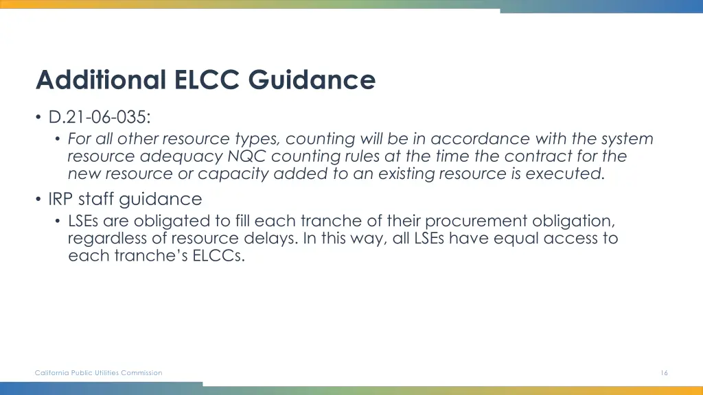 additional elcc guidance
