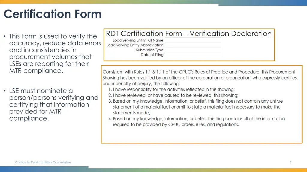 certification form