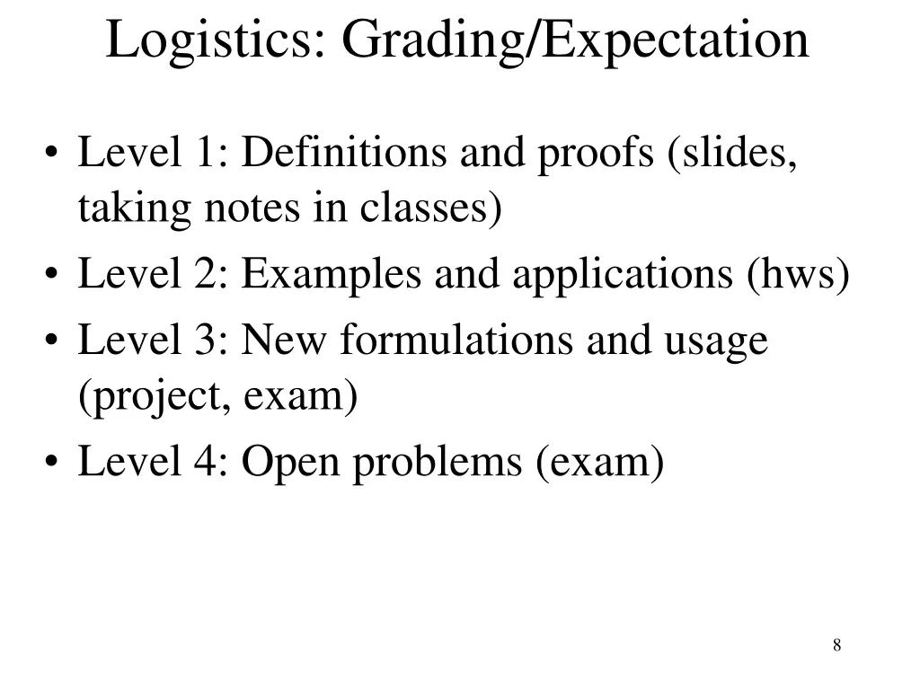 logistics grading expectation