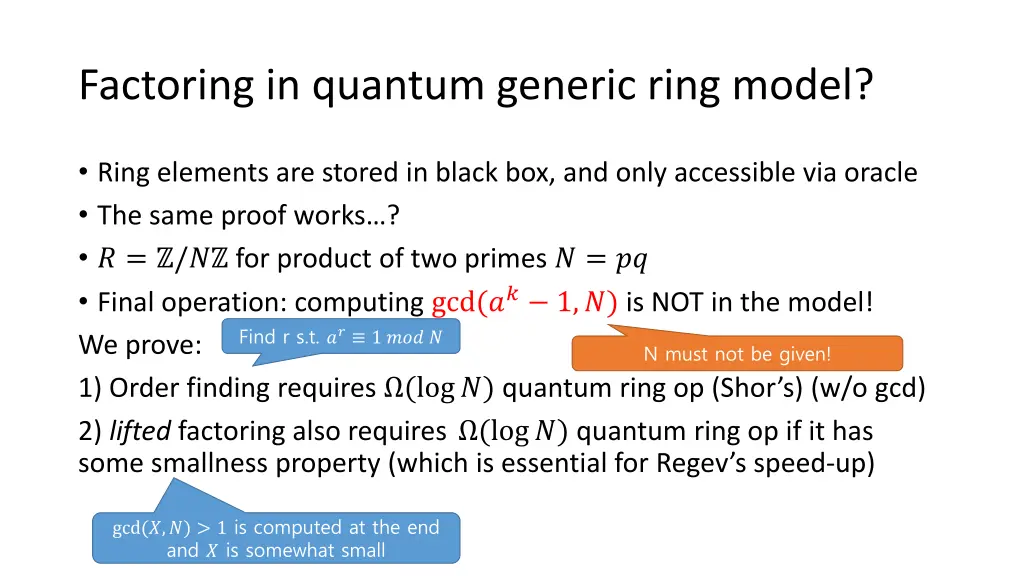 factoring in quantum generic ring model