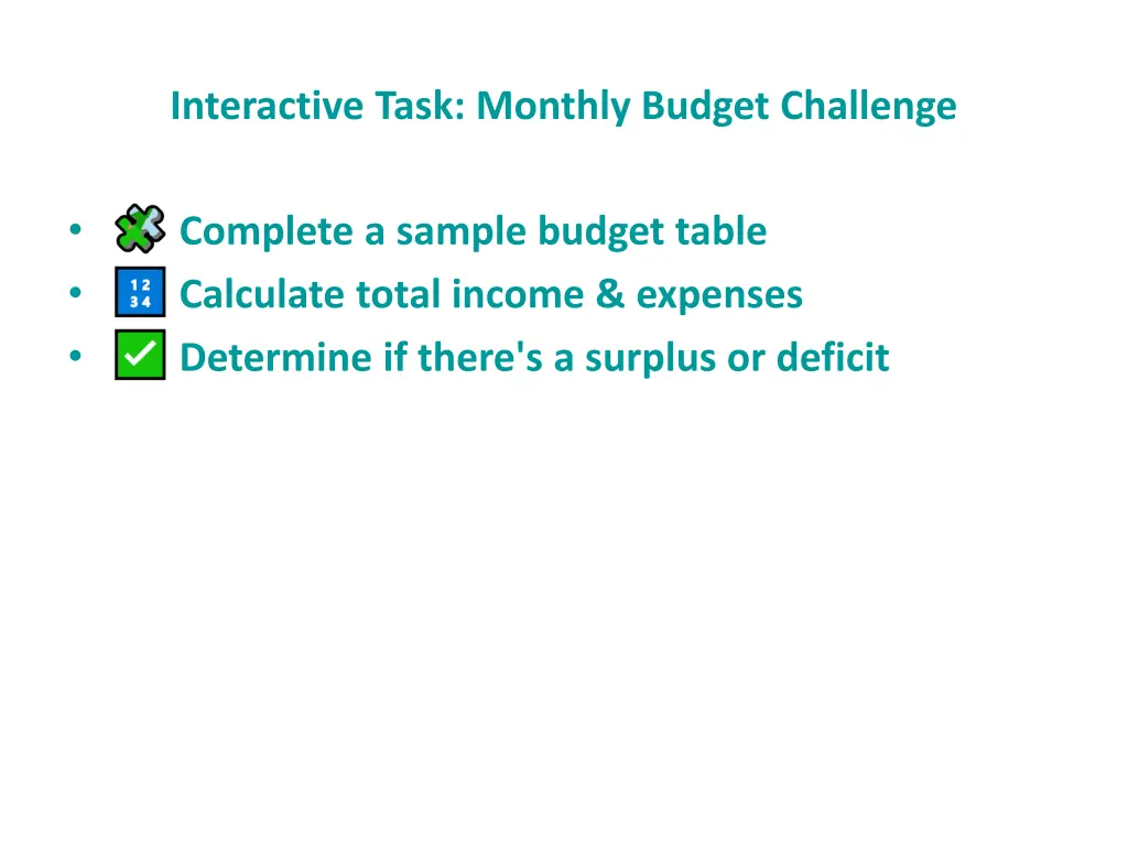 interactive task monthly budget challenge