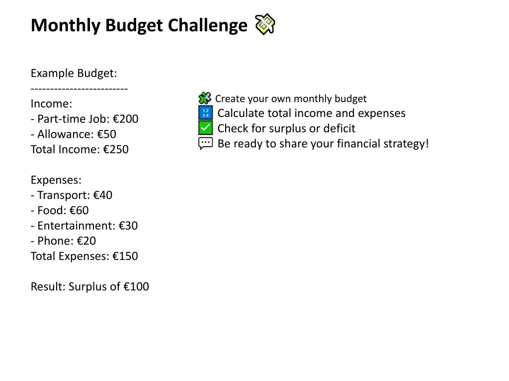 monthly budget challenge