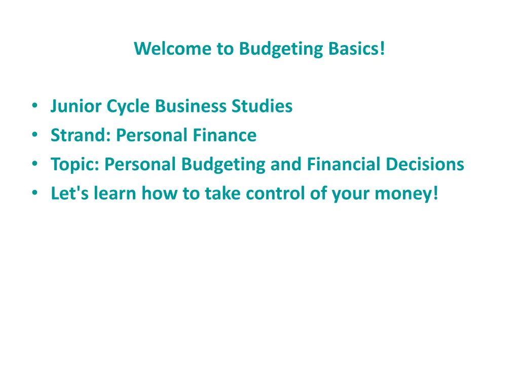 welcome to budgeting basics