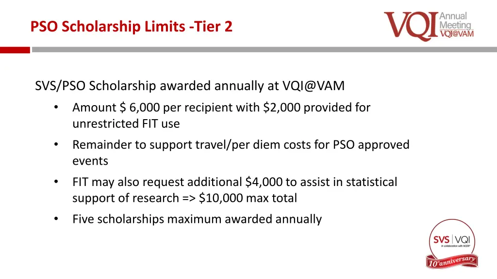 pso scholarship limits tier 2