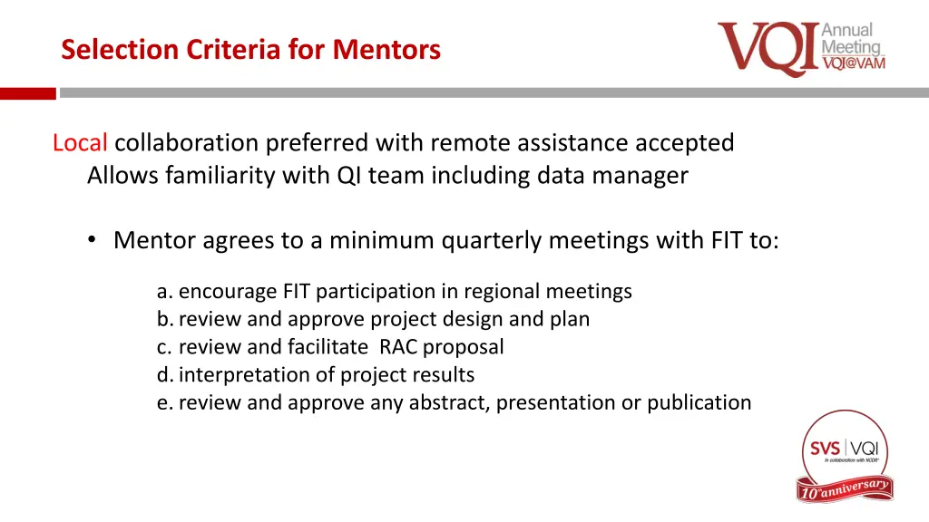 selection criteria for mentors 1