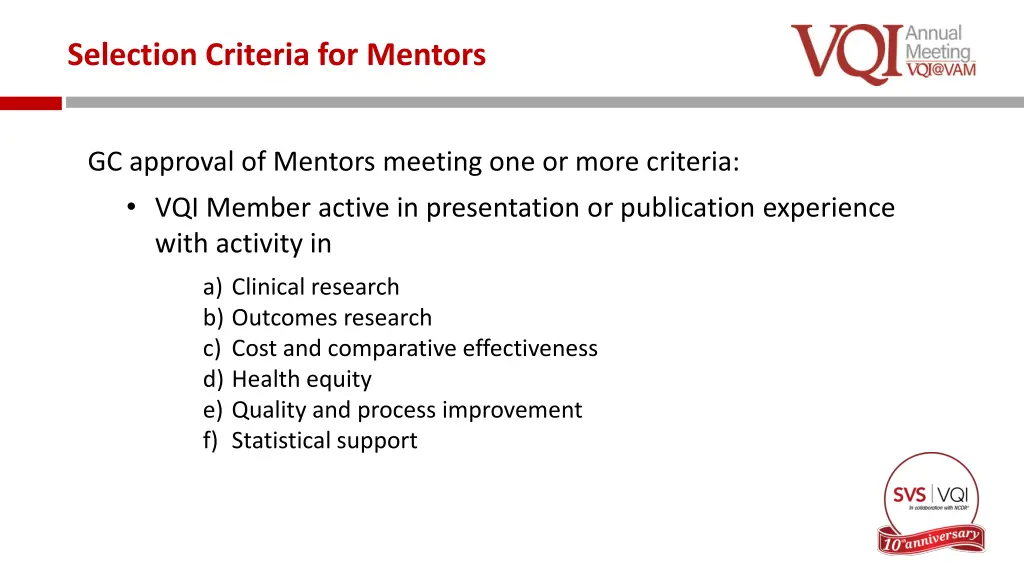 selection criteria for mentors