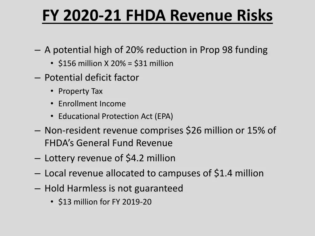 fy 2020 21 fhda revenue risks