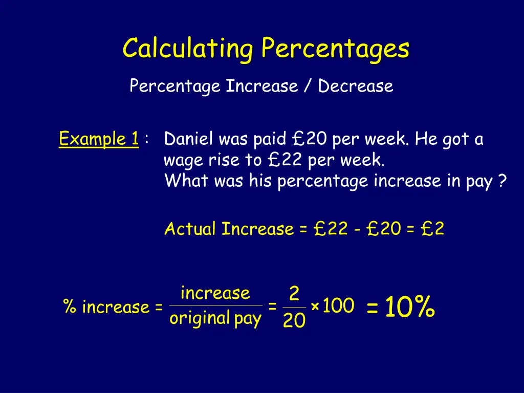 calculating percentages percentage increase 1