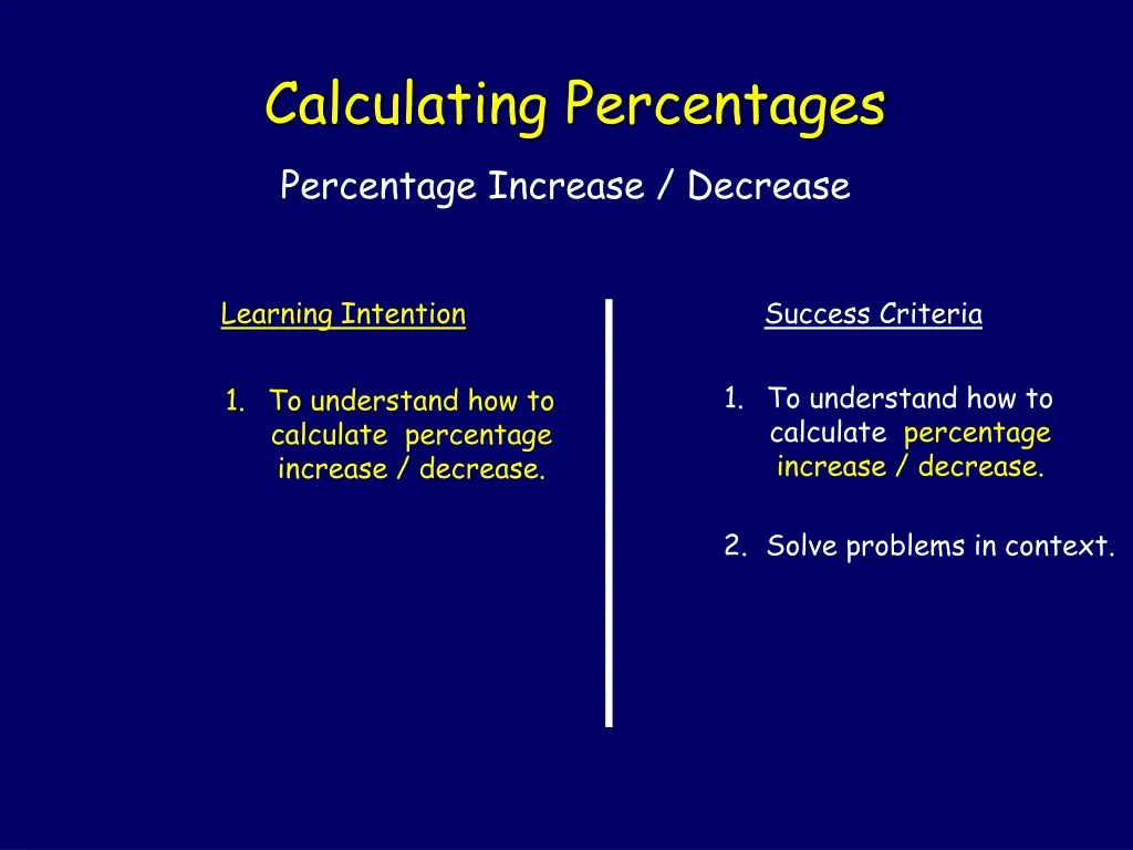 calculating percentages percentage increase
