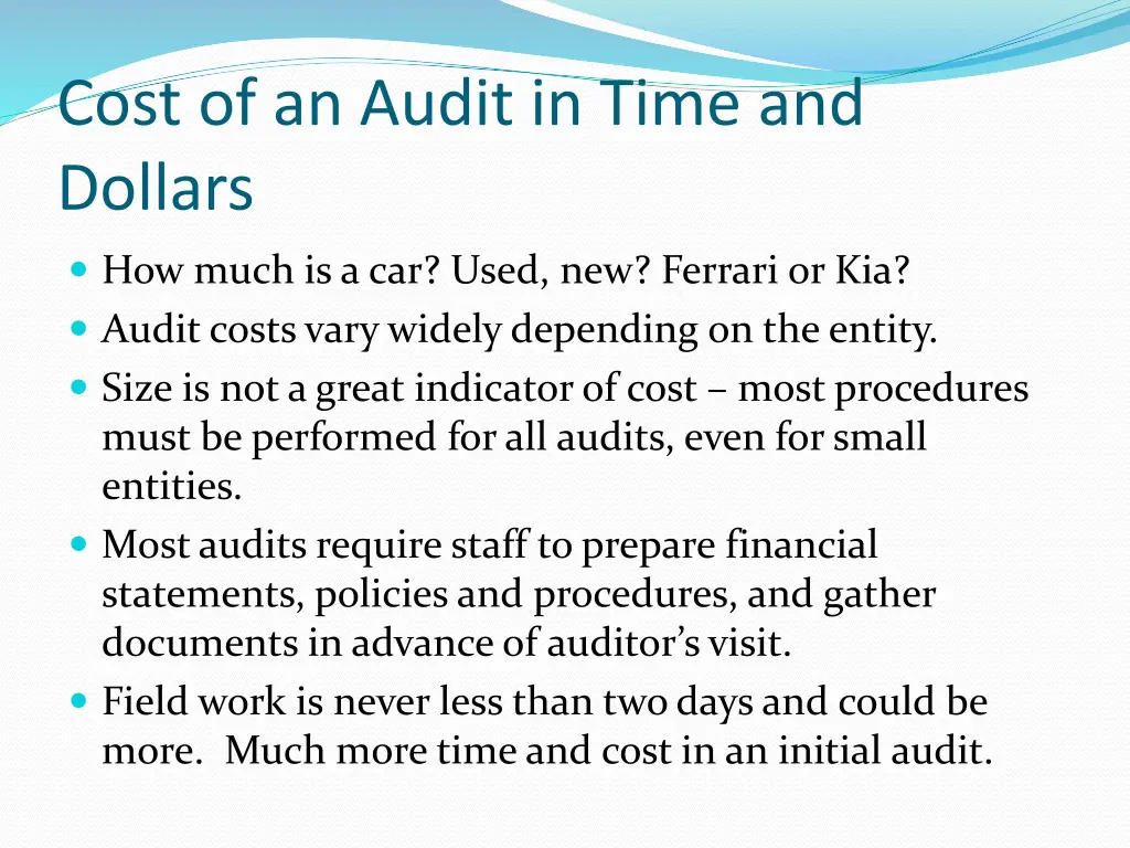 cost of an audit in time and dollars