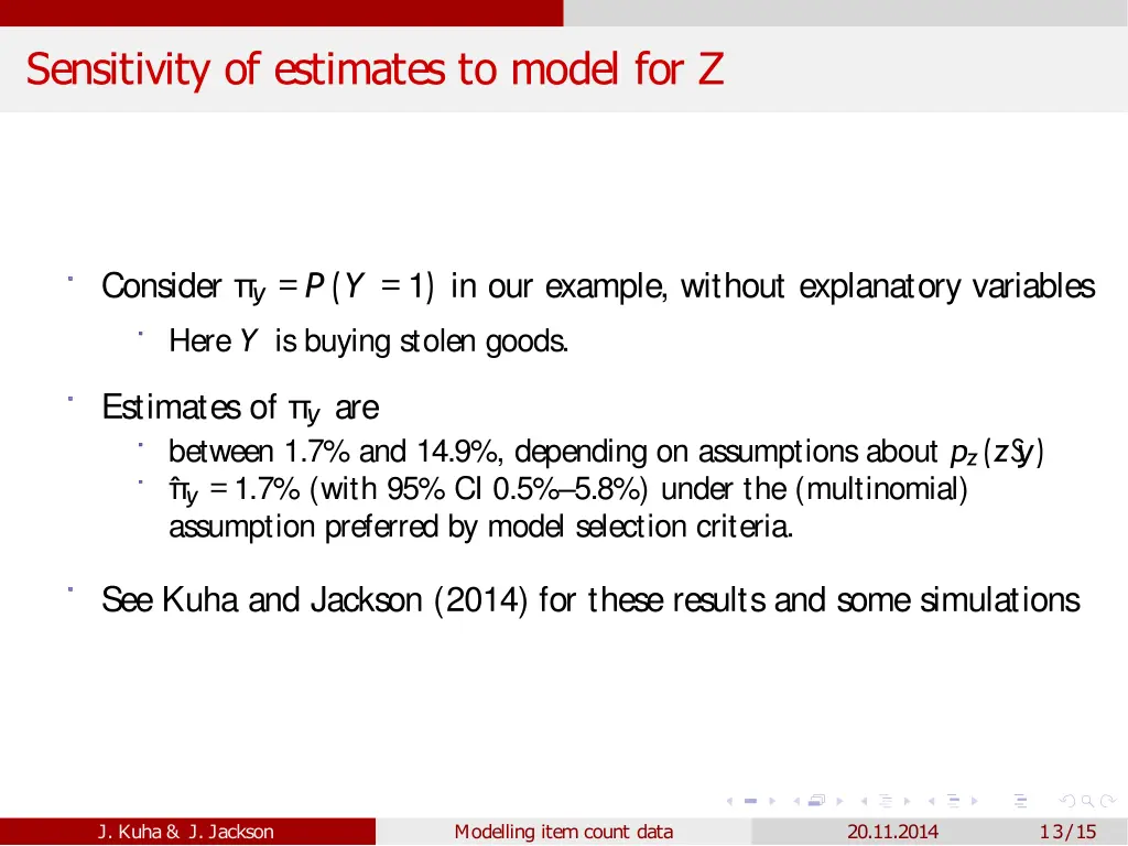 sensitivity of estimates to model for z