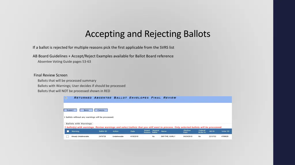 accepting and rejecting ballots